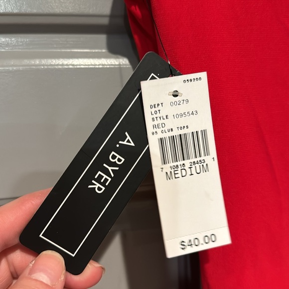 Red cowl neck shirt with black string peak a boo back - Picture 3 of 4